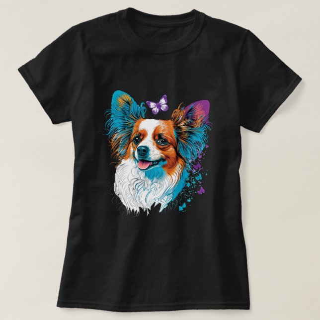 T-shirt Petit Papillon Chien sur Continental Toy Spaniel L (Design devant)