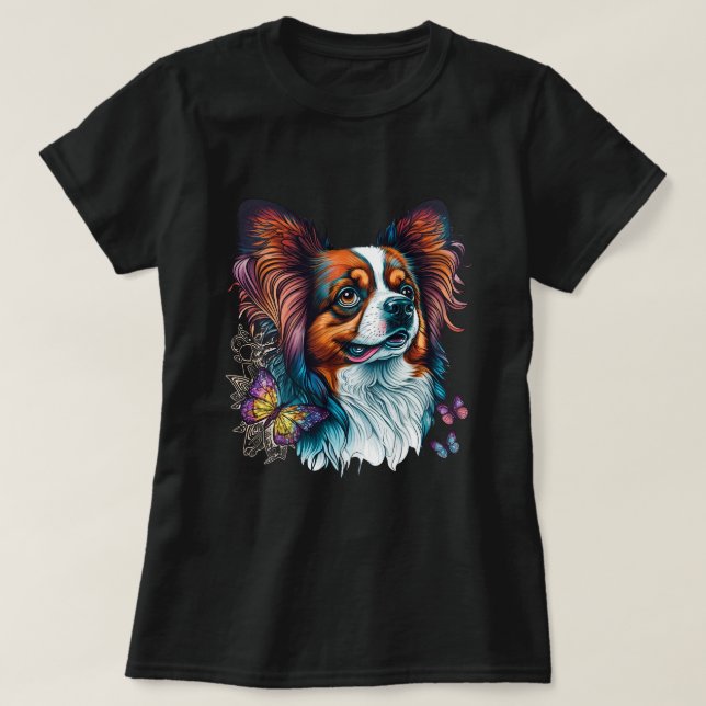 T-shirt Petit Papillon Chien sur Continental Toy Spaniel L (Design devant)