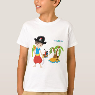 T-shirt Petit petit pirate garçon avec trésor et perroquet
