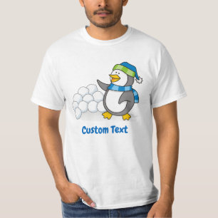 T-shirt Petit pingouin avec boules de neige brandissant T-