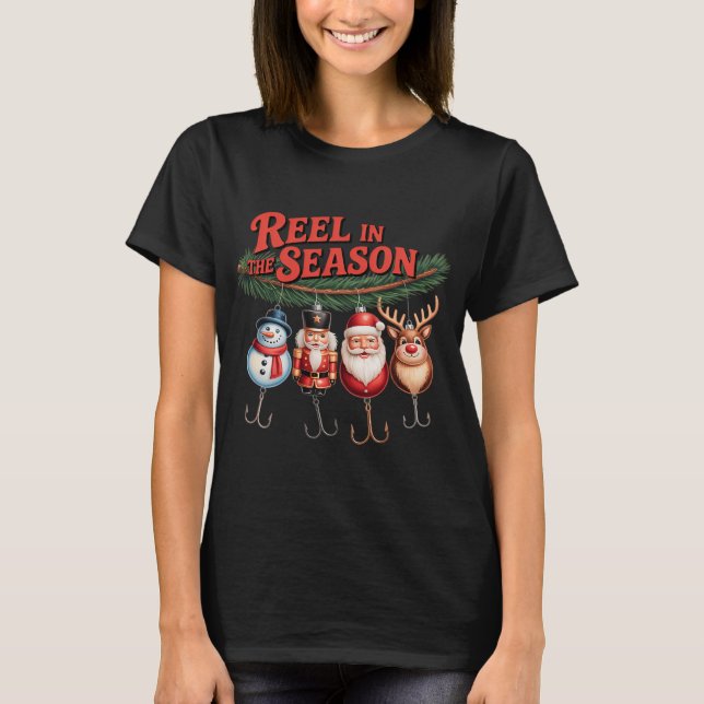 T-shirt Petit poisson mignon en costume de Noël s'amuse (Devant)
