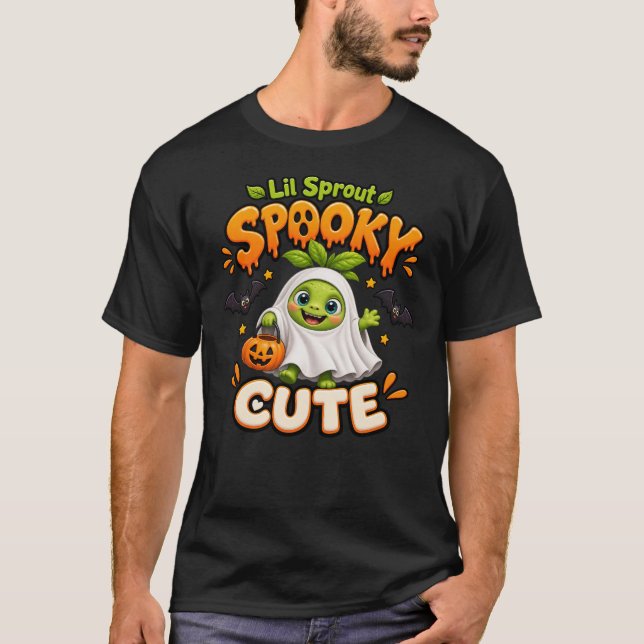 T-shirt Petit pousse fantôme mignon d'Halloween (Devant)