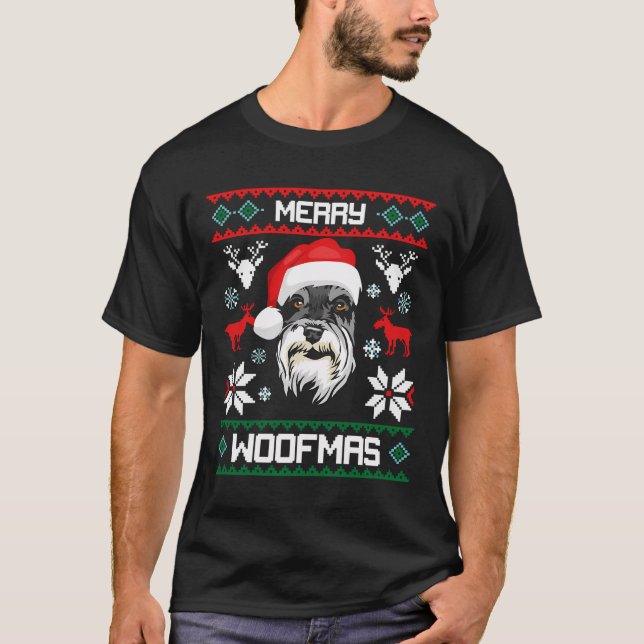 T-shirt Petit Schnauzer Merry Woofmas Don Pour Noël (Devant)