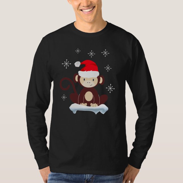 T-shirt Petit singe dans la neige, joyeux Noël (Devant)