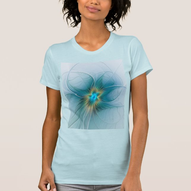 T-shirt Petite Beauté Moderne Bleu Or Fractal Art Flower (Devant)