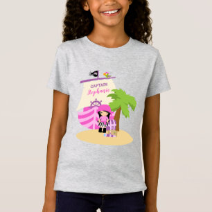 T-Shirt Petite Brunette Pirate Girl & A Big Ship Custom Na