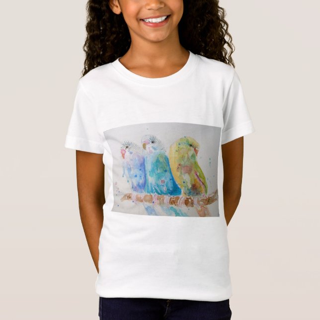 T-Shirt Petite Budgie Whimsical Watercolor Girls T Shirt (Devant)