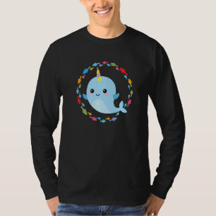 T-shirt Petite Cute Narwhal Dans Un Cercle Coloré De Poiss