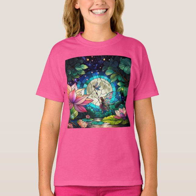 T-shirt Petite fée en vitrail avec libellule (Devant)