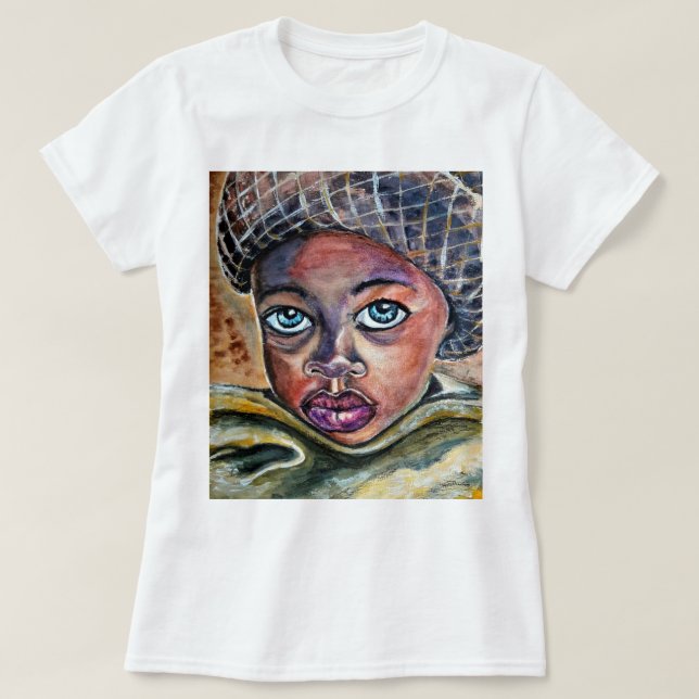 T-shirt Petite fille aux yeux bleus avec Casquette - Aquar (Design devant)