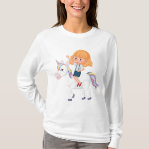 T-shirt Petite Fille Chevauchant une Licorne Magique Avent