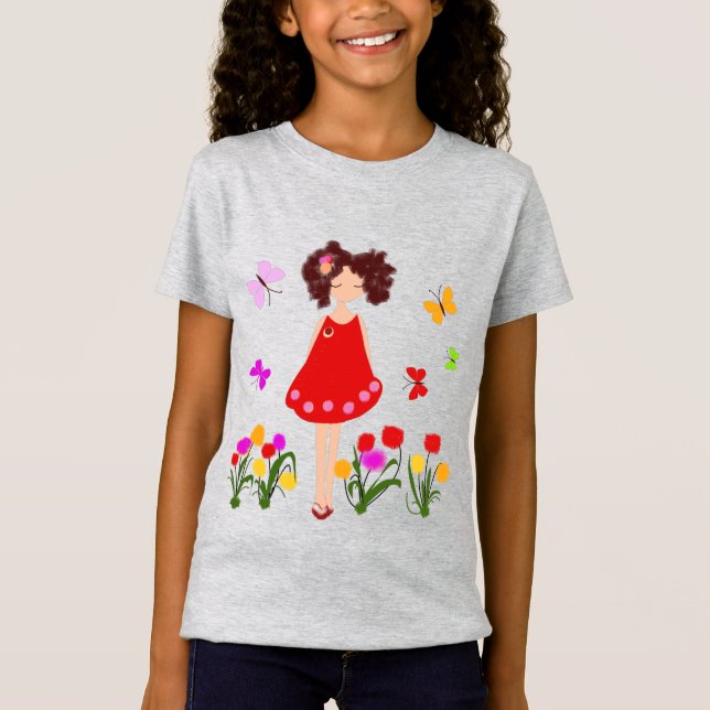 T-Shirt Petite fille dans le jardin (Devant)