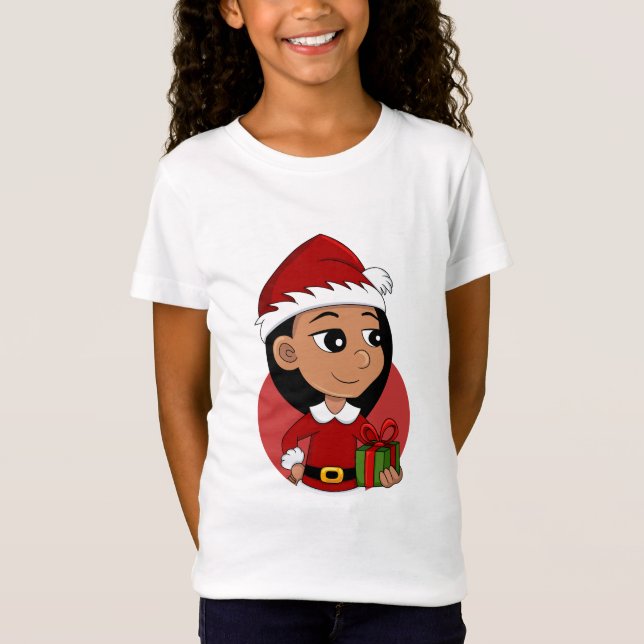 T-Shirt Petite fille hispanique aux cheveux noirs longs (Devant)