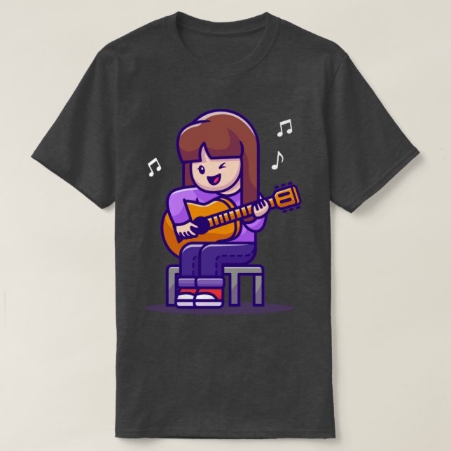 T-shirt Petite fille Jouant de la guitare (Design devant)