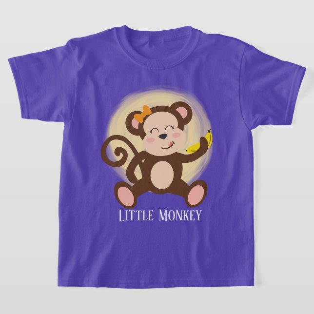 T-shirt petite fille mignonne petit singe ajouter du texte (Poser)