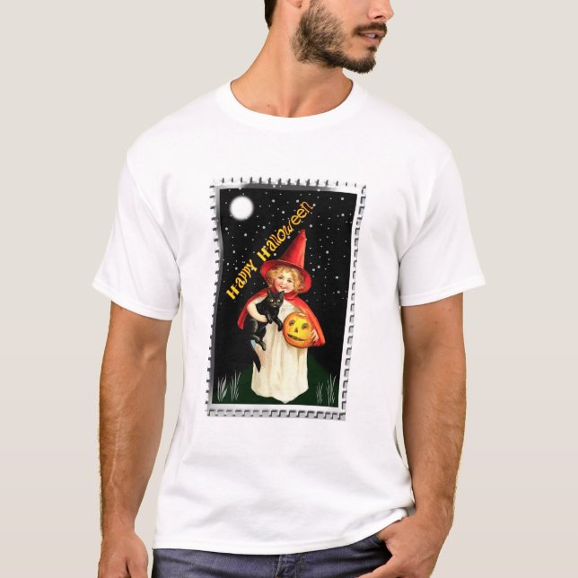 T-shirt Petite Fille Nostalgique, Citrouille et Chat (Devant)
