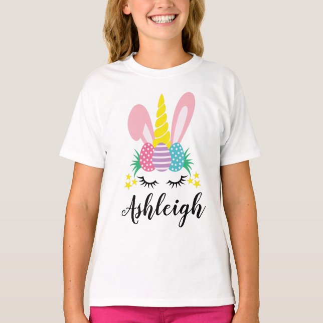 T-shirt Petite fille personnalisée Unicorne cadeau de Pâqu (Devant)