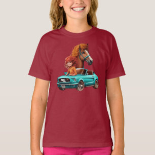T-shirt Petite Fille Roussette Avec Mustang Voiture Pony H