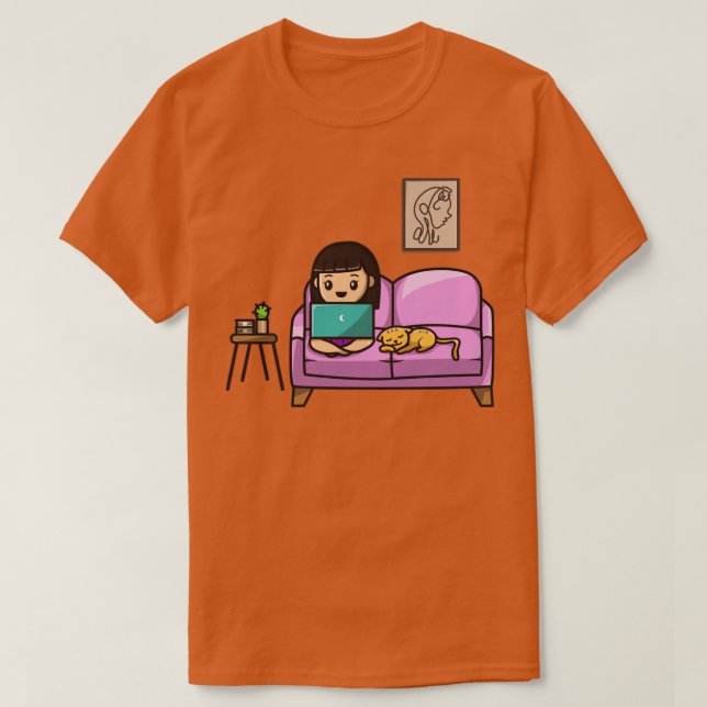 T-shirt Petite Fille Travaillant Sur Ordinateur Portable A (Design devant)
