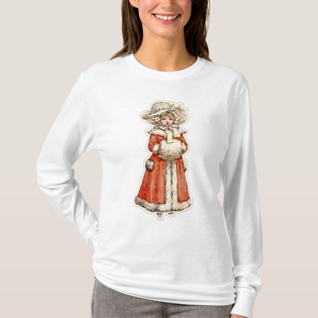 T-shirt Petite fille victorienne papier poupée hiver vin m (Devant)