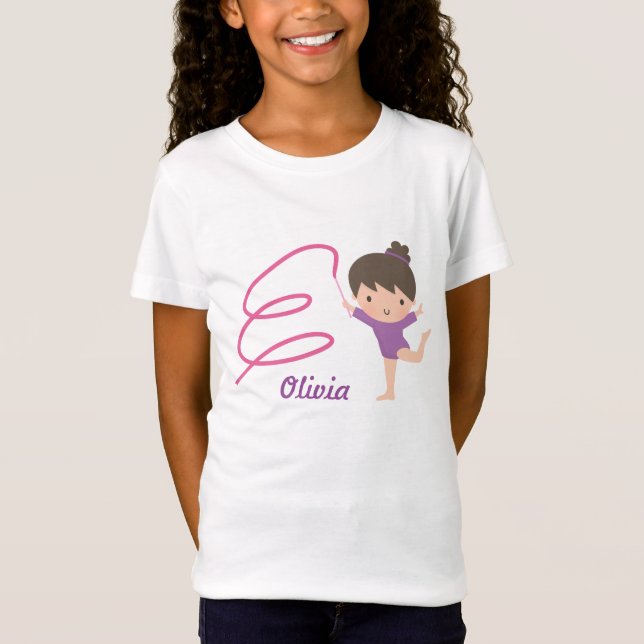 T-Shirt Petite gymnastique mignonne de fille et de ruban (Devant)