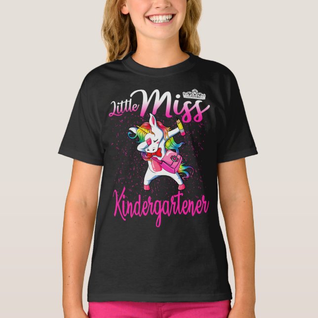T-shirt Petite Miss Kindergartner Unicorn Retour À L'École (Devant)