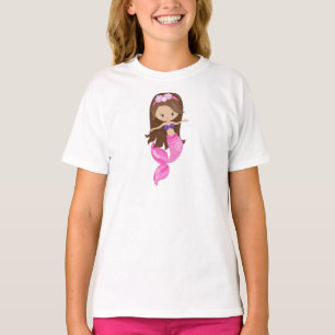 T-shirt Petite Sirène, Mignonne Sirène, Cheveux Brown, Coq
