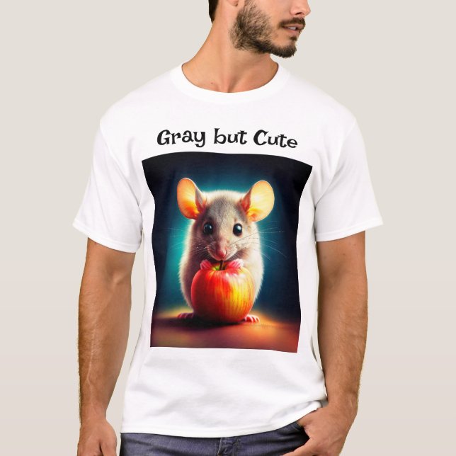 T-shirt Petite souris mignonne avec pomme brillant art cui (Devant)