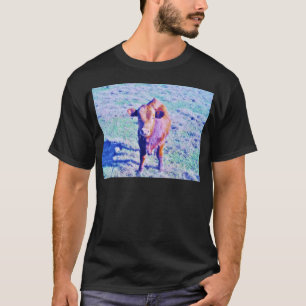 T-shirt Petite vache pourpre en gazon turquoise pastel