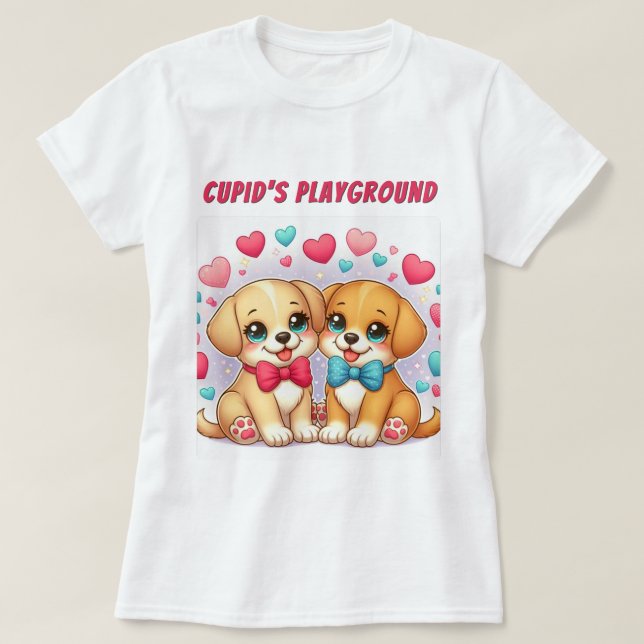 T-shirt Petites chiots : Aire de jeu de Cupid : Valentine (Design devant)
