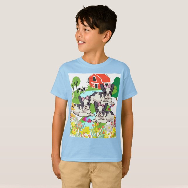 T-shirt Petites Chiots Pitbulles Noir Et Blanc Houston (Devant entier)