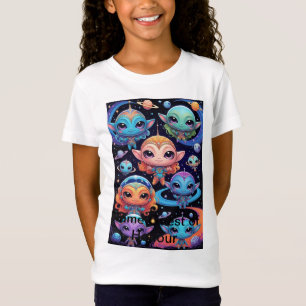 T-Shirt Petits Aliens multicolores dans l'espace