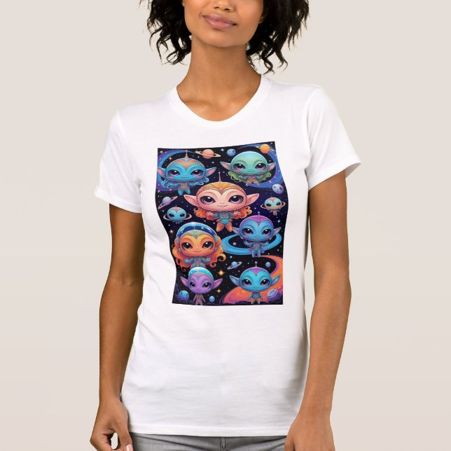 T-shirt Petits Aliens multicolores dans l'espace (Devant)