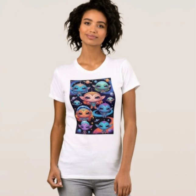 T-shirt Petits Aliens Multicolores dans l'Espace  (Comfy tri-blend women’s tee feminine fit, scoop neck, short sleeves, relaxed fit.  
)
