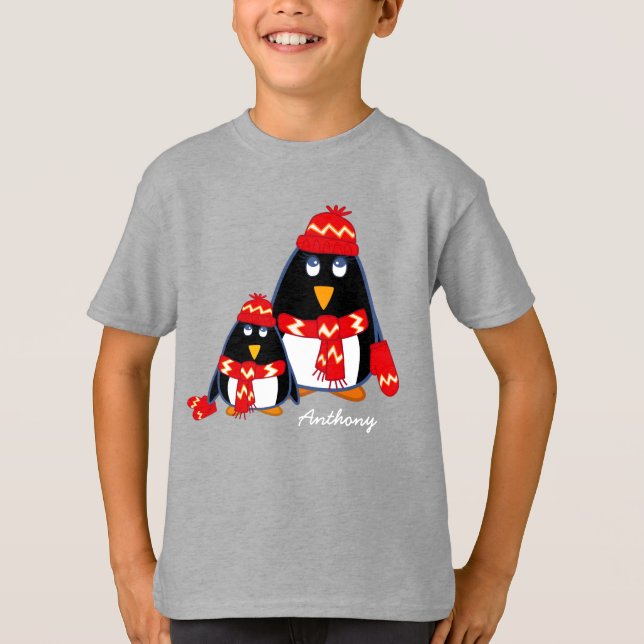T-shirt Petits pingouins mignons | Nom personnalisé (Devant)