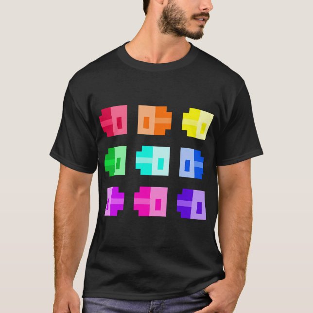 T-shirt Petits poissons pixelisés, arc-en-ciel (Devant)