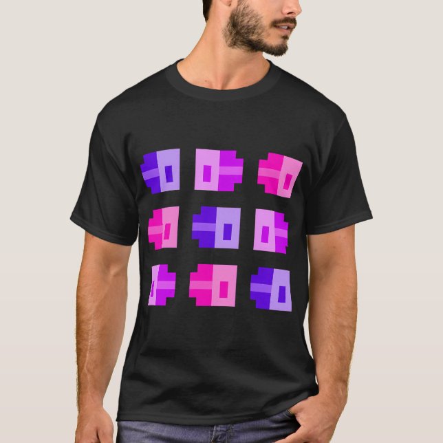 T-shirt Petits poissons pixélisés, rose violet indigo (Devant)