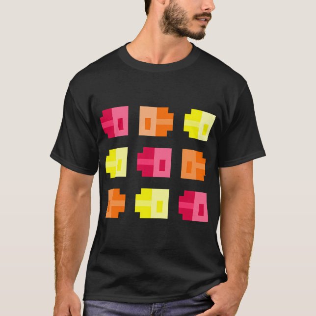 T-shirt Petits poissons pixélisés, rouge orange jaune (Devant)