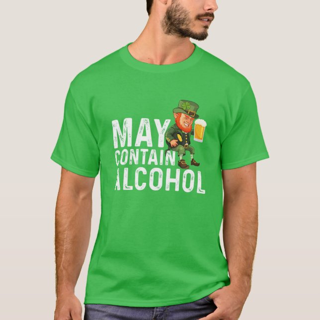 T-shirt Peut Contenir De L'Alcool Leprechaun (Devant)