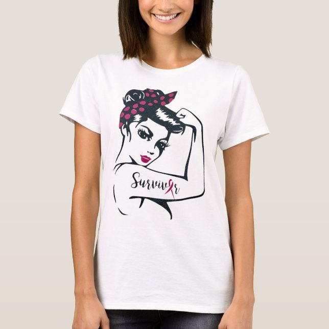 T-shirt Peut le guérir Rosie Riveter Cancer du sein Surviv (Devant)