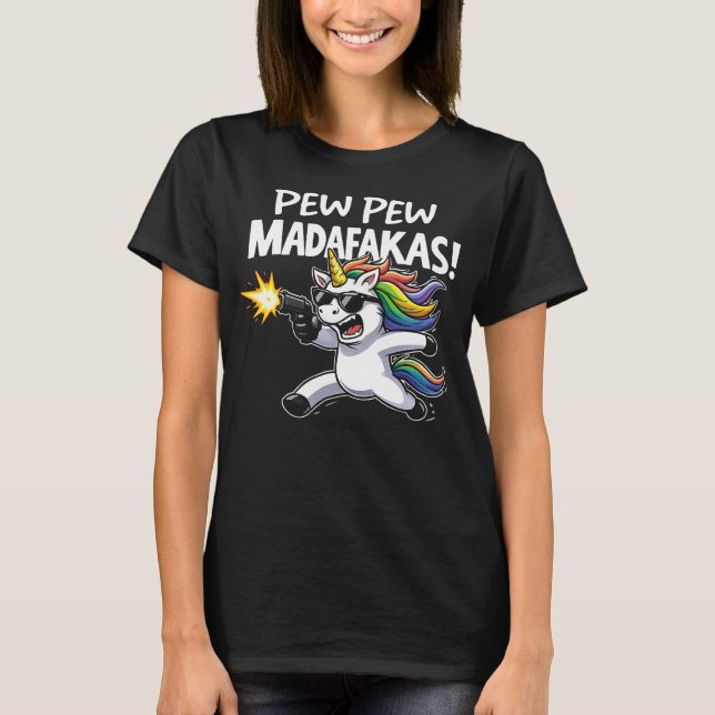 T-shirt Pew Pew Espèces d'imbéciles Licorne Drôle (Devant)