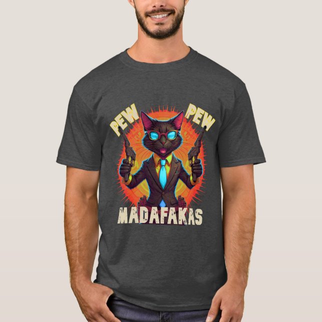 T-shirt Pew Pew Madafakas Chat noir (Devant)