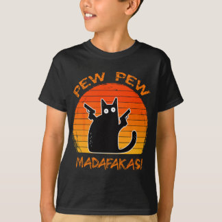 T-shirt Pew Pew Madafakas Funny Black Amoureux de les chat