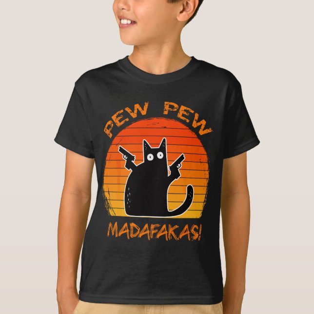 T-shirt Pew Pew Madafakas Funny Black Amoureux de les chat (Devant)