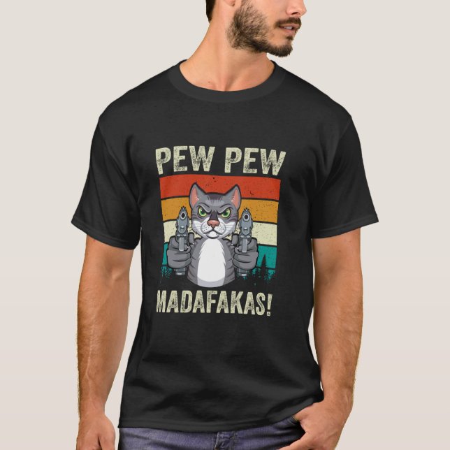T-shirt Pew Pew Madafakas Maman Chat Femme aux chats folle (Devant)