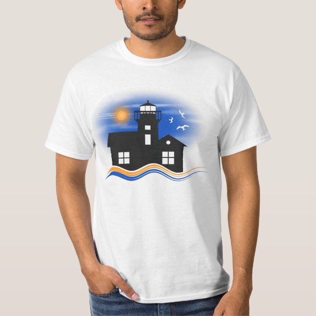 T-shirt Phare bleu noir et jaune Mens (Devant)