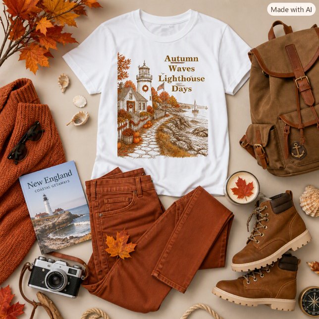 T-shirt Phare d'automne style côtier marron orange  (Créateur téléchargé)