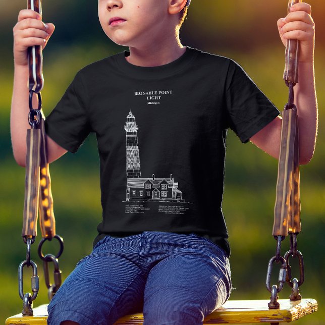 T-shirt Phare de Big Sable Point - Michigan - AD (Big Sable Point Lighthouse - Michigan – AD. Boy Basic Black T-Shirt)
