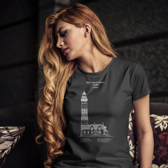 T-shirt Phare de Big Sable Point - Michigan – ap. J.-C. (Big Sable Point Lighthouse - Michigan – AD. Women Basic Black T-Shirt)