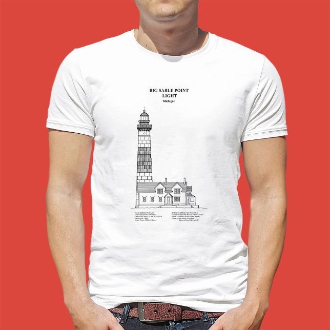 T-shirt Phare de Big Sable Point - Michigan - SBD (Big Sable Point Lighthouse - Michigan - SBD. Men Basic White T-Shirt)